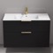 Wall Mounted Black Bathroom Vanity, Modern, 40